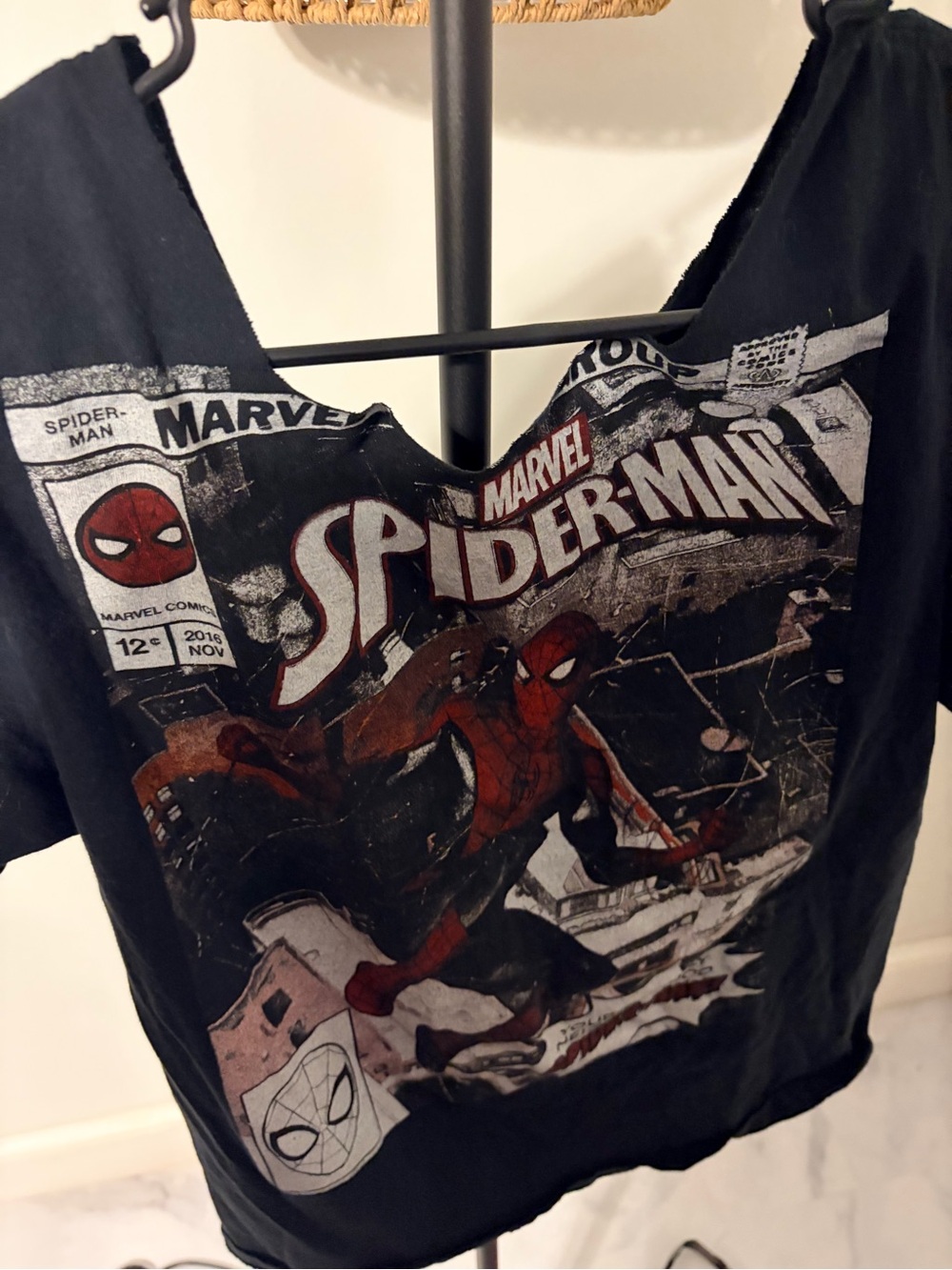 Marvel Spider-Man Black Graphic Tee with Red Accents